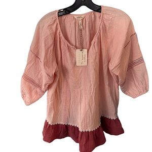 Matilda Jane Call Me Cute Pink V-neck 3/4 Sleeve Blouse Gauzy Size M NWT